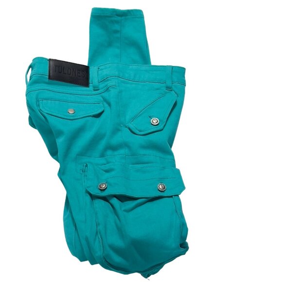 TULONES Currency Collections Men's Cargo Pants Turquoise Cotton Stretch Size 28 - Picture 7 of 12